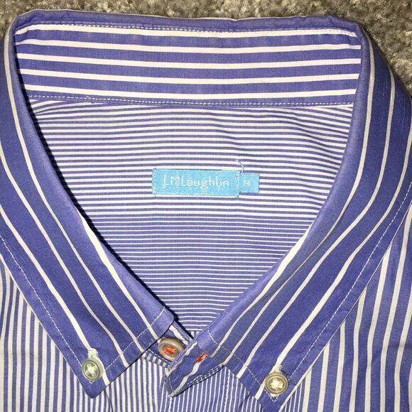 Wow! - J.McLaughlin Blue White Multi stripe pocket button down LS shirt-M - Picture 2 of 5